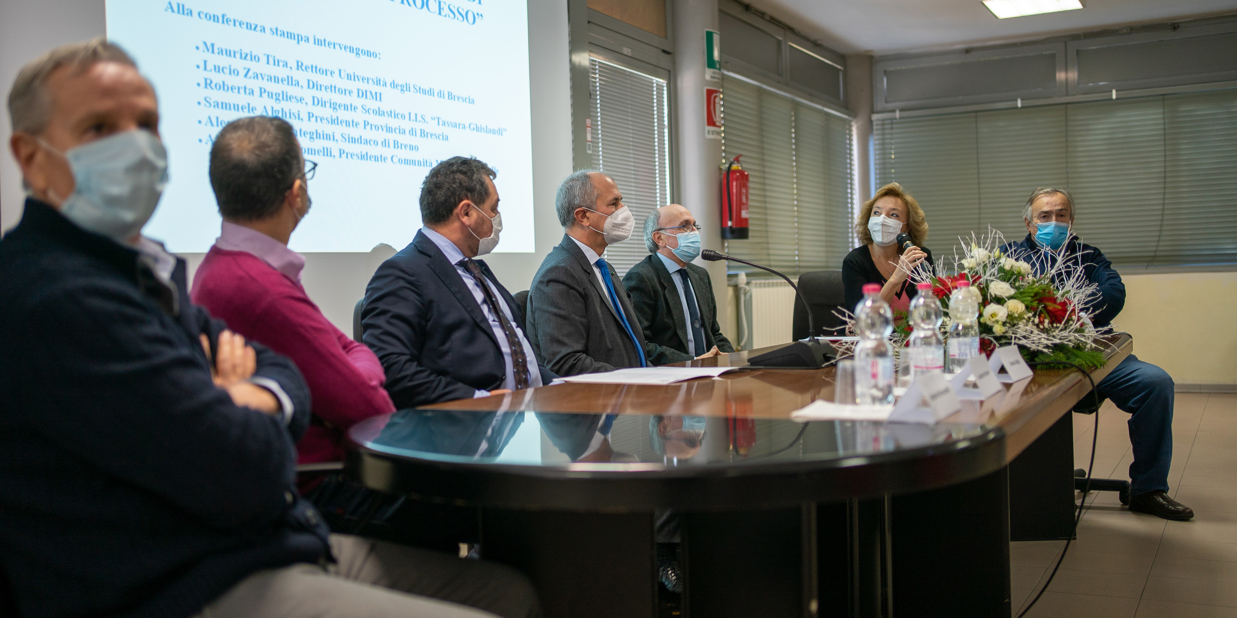 Tavolo dei relatori alla conferenza stampa all'Istituto Tassara-Ghislandi