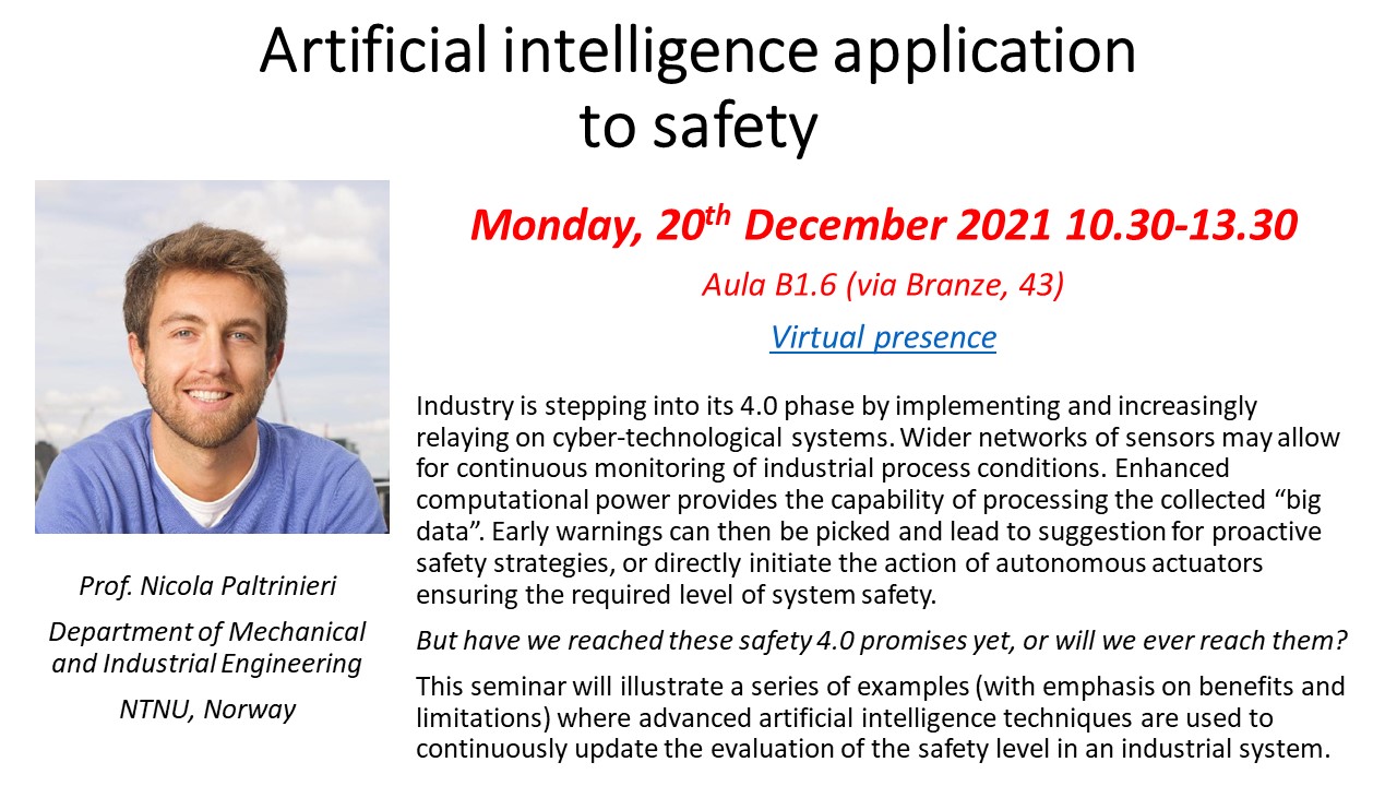 Seminario 20 dicembre "Artificial intelligence application to safety"
