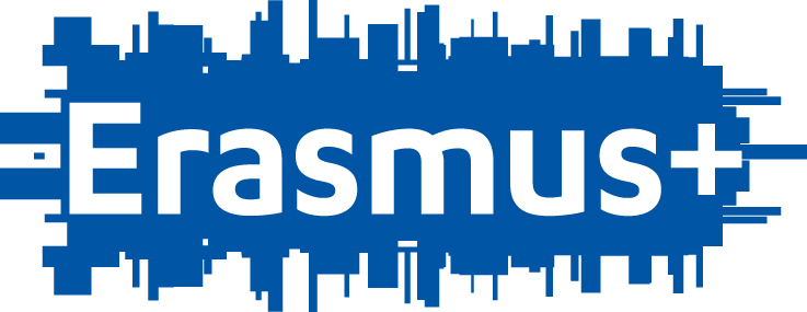 Logo Erasmus scritta bianca su sfondo blu