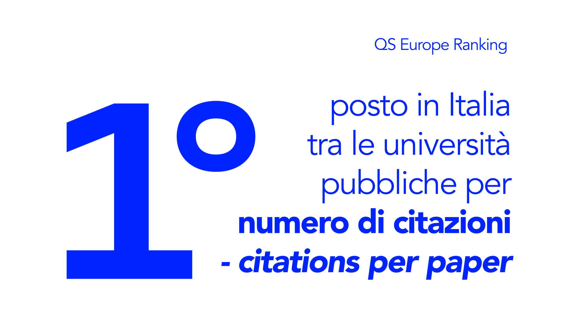 1° posto in Italia tra le università pubbliche per numero di citazioni - citations per paper