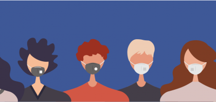 Profili stilizzati di persone che indossano la mascherina