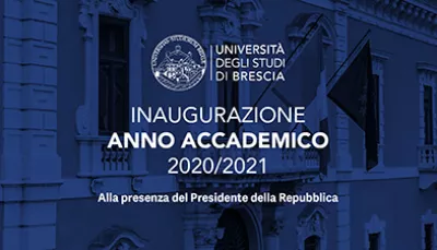 Inaugurazione dell'anno accademico 2020/2021, testo bianco su sfondo blu
