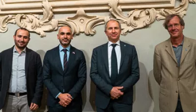 Il Rettore Maurizio Tira insieme al Console del Libano dott. Khalil Mohamad, al prof. Ranzi e al dott. Hassan Leila