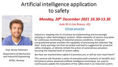 Seminario 20 dicembre "Artificial intelligence application to safety"