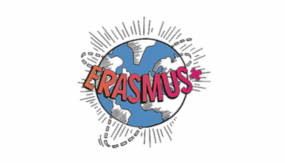 Logo Erasmus rosa con mappamondo