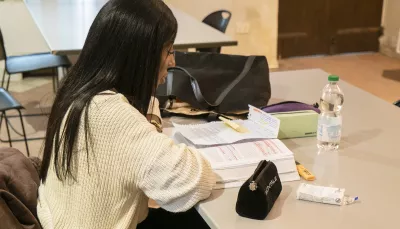 studentessa alla scrivania con libri