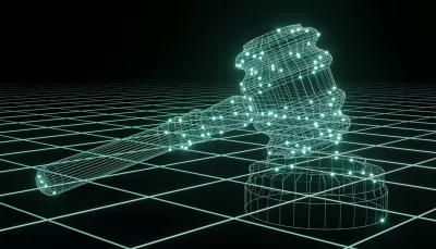 l'immagine digitale di un martello da giudice creato con linee di luce, a simboleggiare la giustizia forse nell'era del digitale, o chissà? Poesia