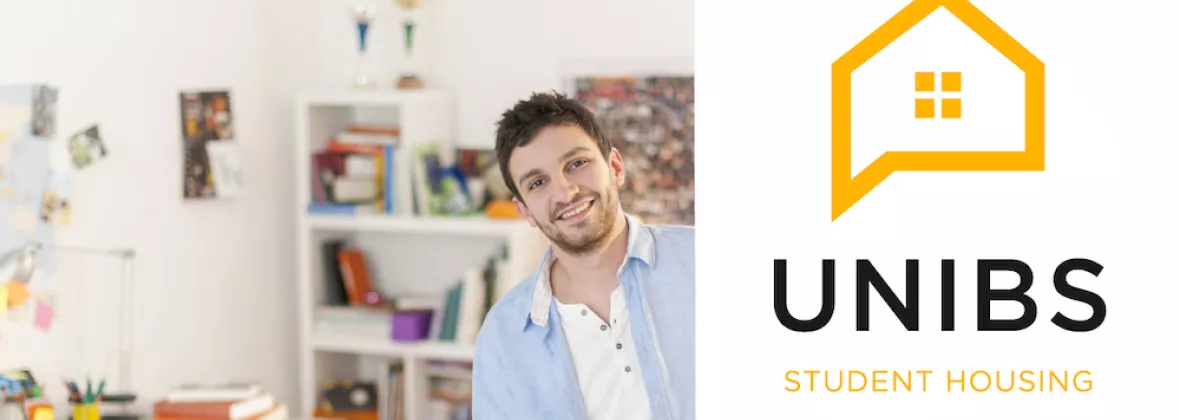 Studenti e logo UNIBS Student Housing