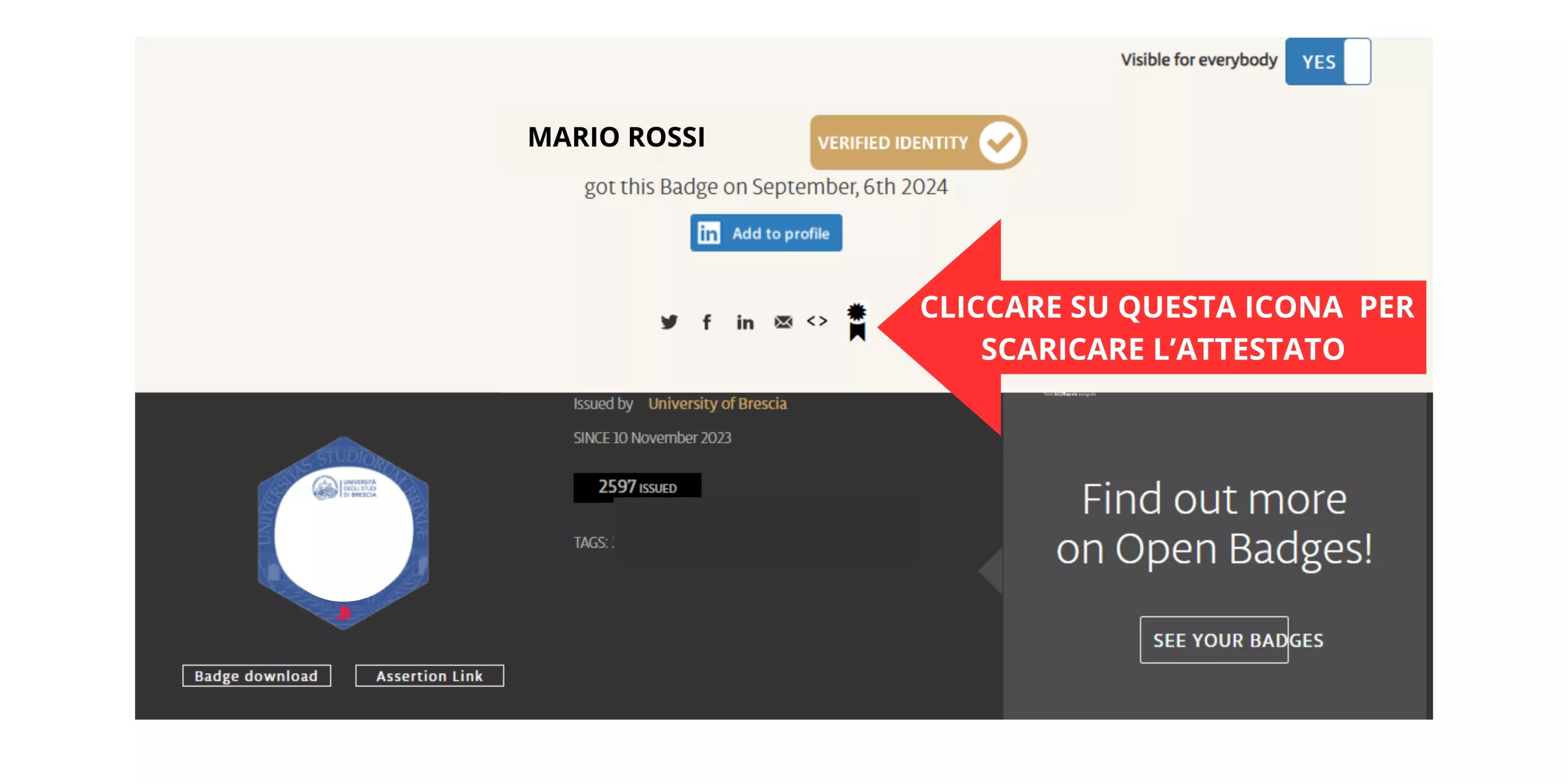 come scaricare attestato Open Badge
